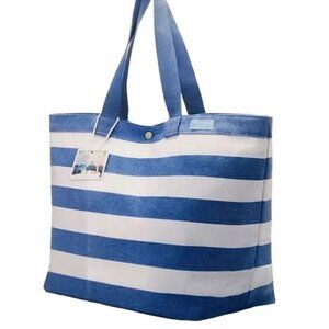 Dolce & Gabbana Light Blue Canvas Beach Tote Bag Blue & White Striped New in box
